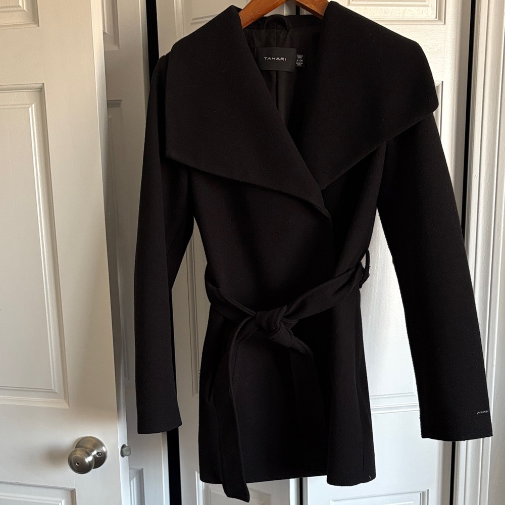 Tahari Black coat with belt